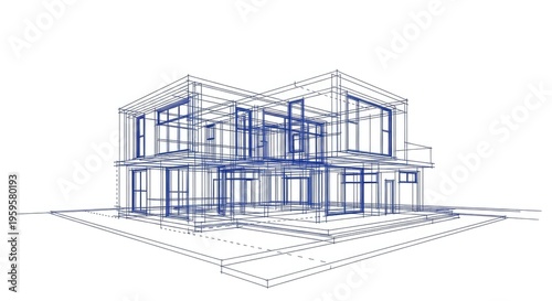Architectural blueprint of modern home design for real estate or construction
