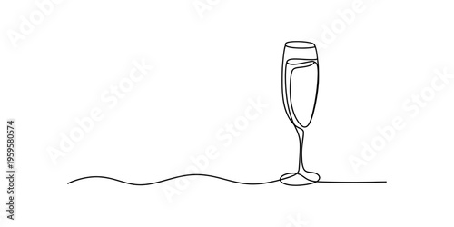 Single line drawing of a champagne glass for celebration and toast events on white background