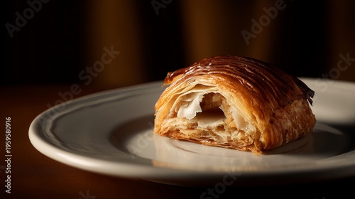 A delicious pastry on a white plate with a bite taken out of it