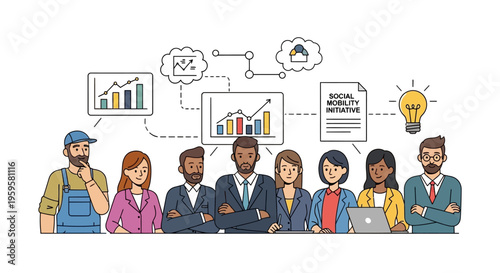 Diverse group of people brainstorming social mobility initiative