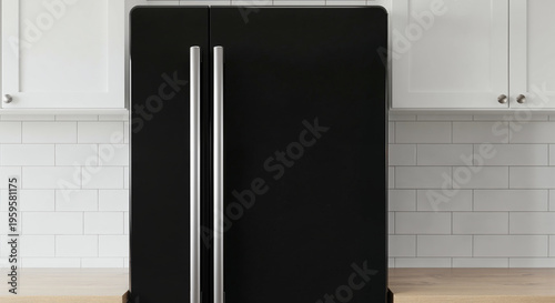 Wallpaper Mural Refrigerator, fridge home appliance, black color against white background, copy space. 3d illustration Torontodigital.ca