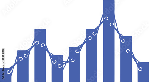 Blue business bar chart with overlaying line graph, financial data visualization vector, professional analytics infographic for corporate reports