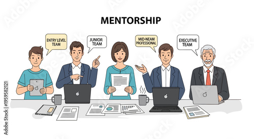 Mentorship in business with team levels from entry to executive