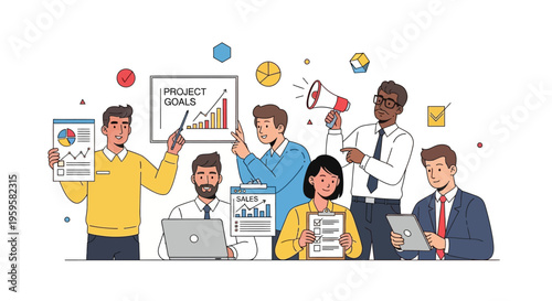 business team working together on project goals and sales