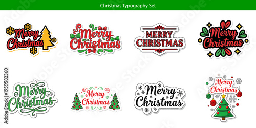 A set of eight different merry christmas typography designs