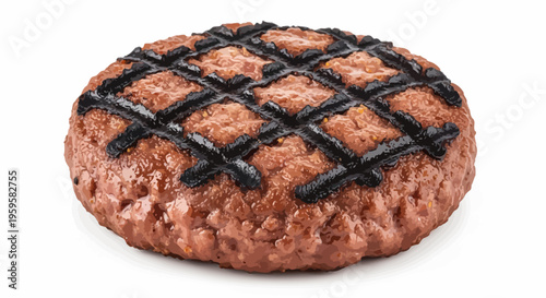 Appetizing grilled food patty, showcasing enticing char marks and a savory cooked texture, ideal for various culinary dishes, isolated on a clean white background