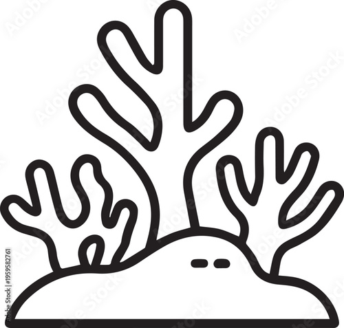 An abstract graphic illustration showcases coral, meticulously crafted with black line work and a clean, minimalist aesthetic. It embodies the essence of the ocean's intricate beauty.