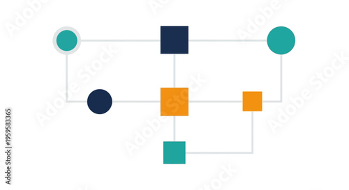 Colorful geometric shapes connected lines.