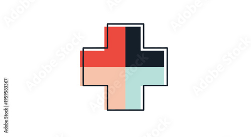 Colorful cross symbol icon graphic.