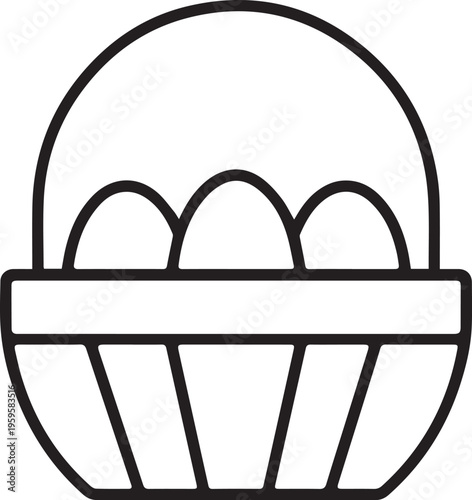 A simple line art illustration of a wicker basket filled with eggs, capturing a symbol of easter or spring.