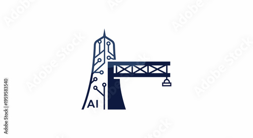 Technological Infrastructure Concept with Tower and Bridge Illustration