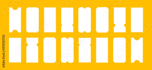 Admit tickets mockups on blyellowck background isolated. Ticket for cinema or festival, casino or circus, theater orclub. Empty flat template. Simple boarding blank, lottery, minimalist sale coupons.