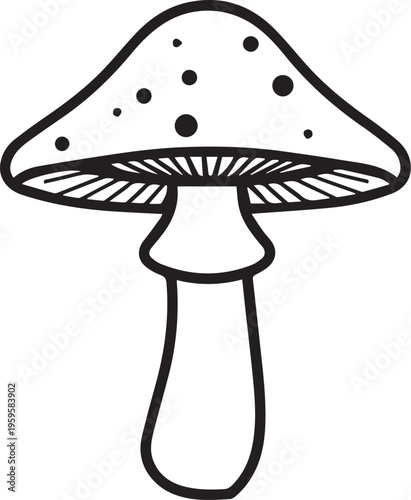 A simple illustration of a whimsical mushroom. A detailed outline perfect for coloring or use in graphic design.