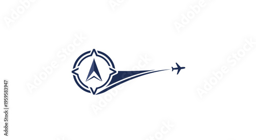 Travel Route with Airplane Icon and Compass Navigation Symbol
