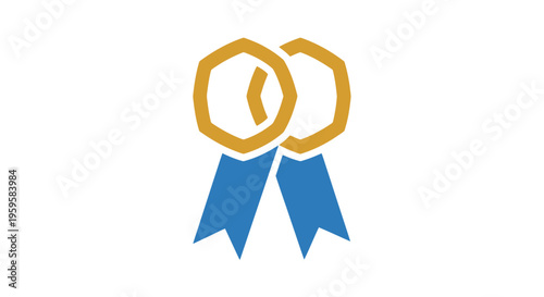 Blue and gold award ribbon symbol.