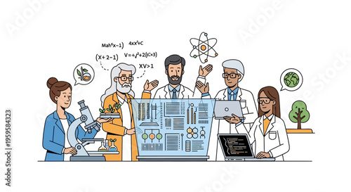 Diverse group of scientists working together on sustainable environmental project