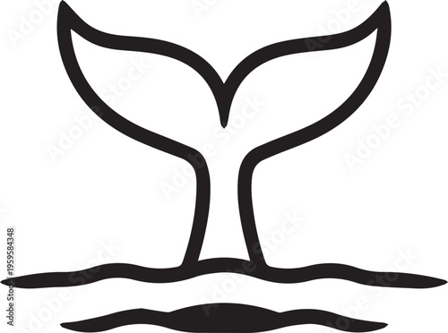 Simple and elegant line drawing of a whale tail emerging from the ocean, depicting the beauty and mystery of marine life.