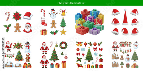Christmas elements set with various festive icons
