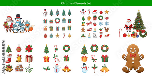 Christmas elements set with various festive icons