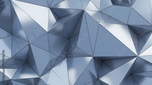 Abstract background featuring a geometric pattern of metallic blue triangular facets and sharp edges