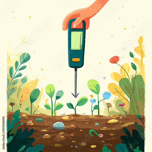 Digital Soil pH Meter in Organic Garden