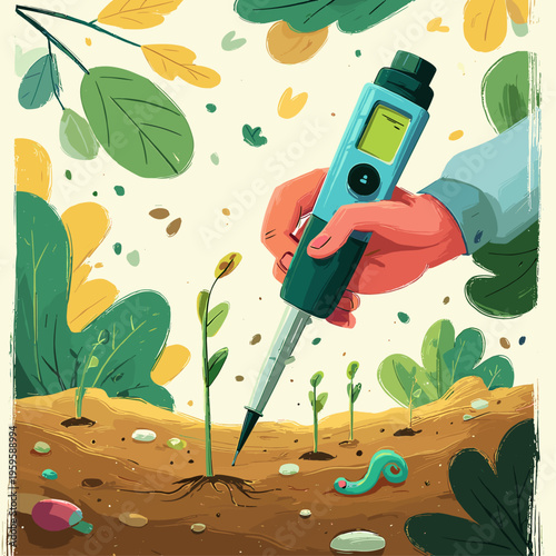 Digital Soil pH Meter in Organic Garden