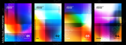 Abstract Posters Set. Bright gradient stripes. Blurred backgrounds. Defocused color templates for creative graphic design. Vector illustration.