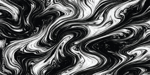 Black and white abstract seamless pattern with waves and metallic texture
