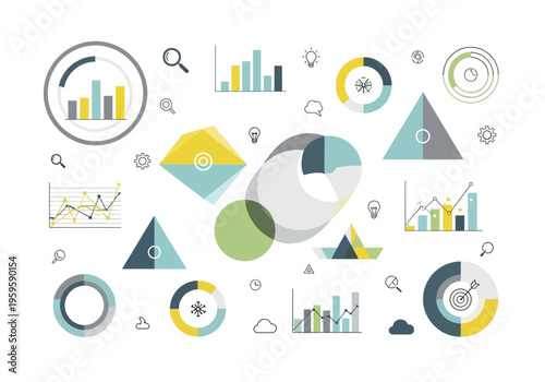 A collection of various colorful business chart and graph illustrations displayed.