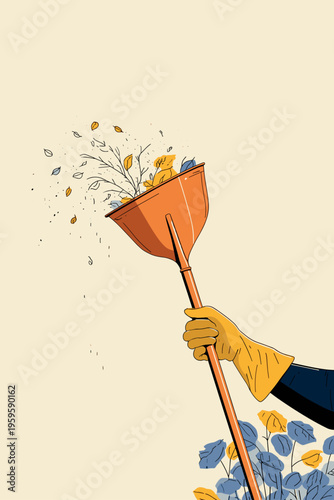 Gloved Hand with Gutter Cleaning Scoop