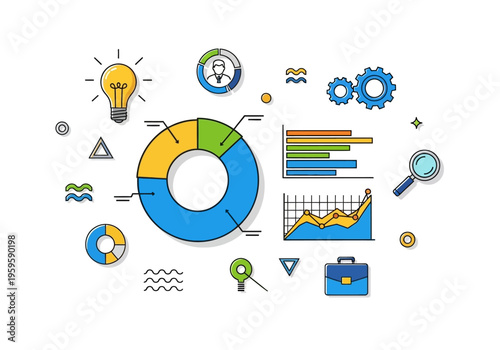Business infographic depicts various statistics and graphs surrounding charts