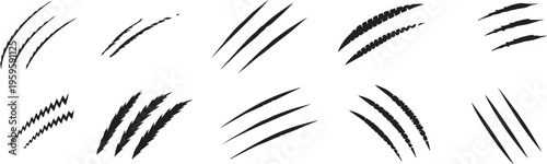 claw mark vector set grid of slashes scratches and cuts