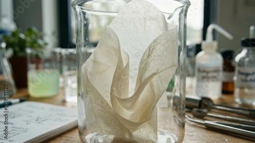 Wallpaper Mural Reusable filter paper beaker laboratory experiment with biodegradable materials sustainable green chemistry notes showing delicate fiber membrane Torontodigital.ca