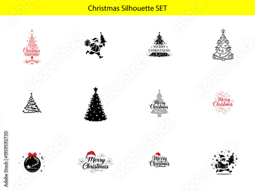 A set of christmas tree and holiday themed silhouettes