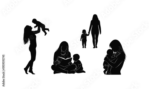 Diverse family moments captured in a silhouette illustration showcasing love and togetherness