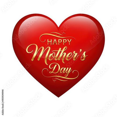 Red heart with mother's day text illustration isolated on transparent background
