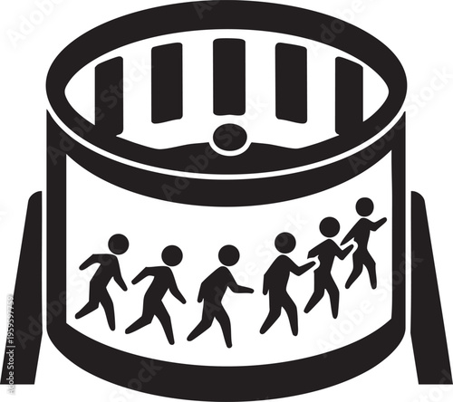 Foto A black and white graphic illustration depicting a group of people walking insid