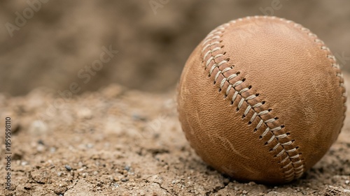 Vintage Baseball on Dirt Ground with Textured Surface and Soft Lighting Effects