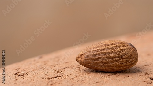 Brown Seed on Natural Surface with Soft Focus Background in Earthy Tones