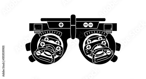 Black Phoropter for Eye Examination, Ophthalmology Vision Testing Equipment on Isolated White Background
