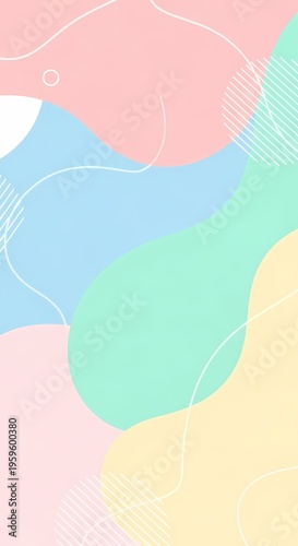 Soft Pastel Abstract Background with Organic Shapes and Flowing Lines