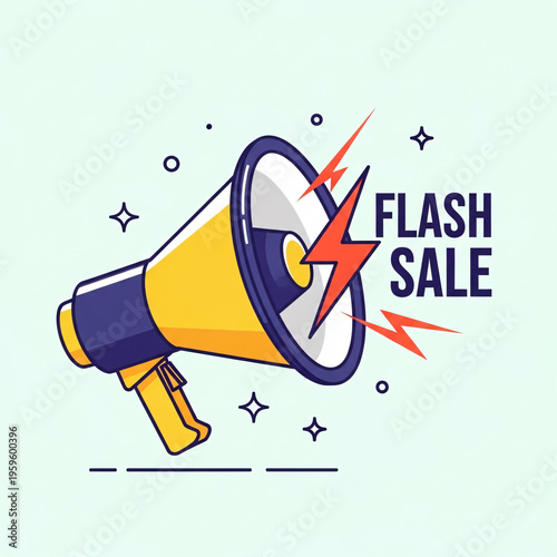 Vibrant Megaphone Announcing a Flash Sale with Striking Lightning Bolt
