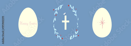 Vector Watercolor Easter cross banner. Floral crosses illustration	
