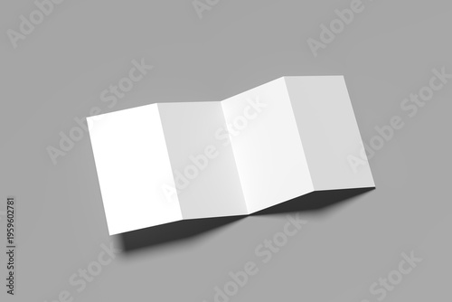 Four panel accordion fold. White folded paper sheet. Double gate fold. A4 format brochure