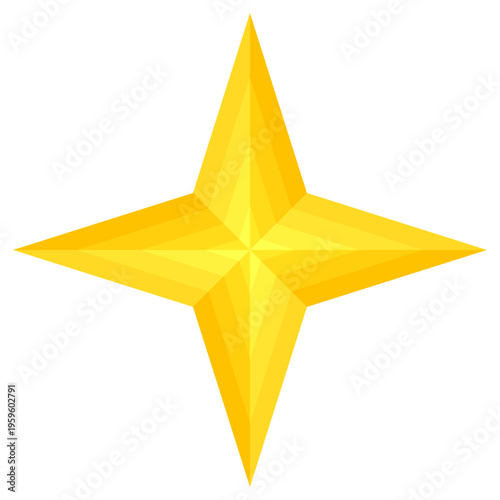 ゴールドの輝く四方向スターアイコン・シンプル放射デザイン