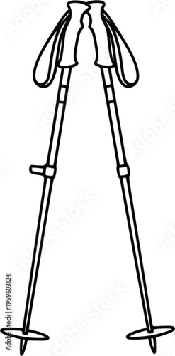 Minimalist line art of two ski poles highlighting outdoor adventure and simplicity
