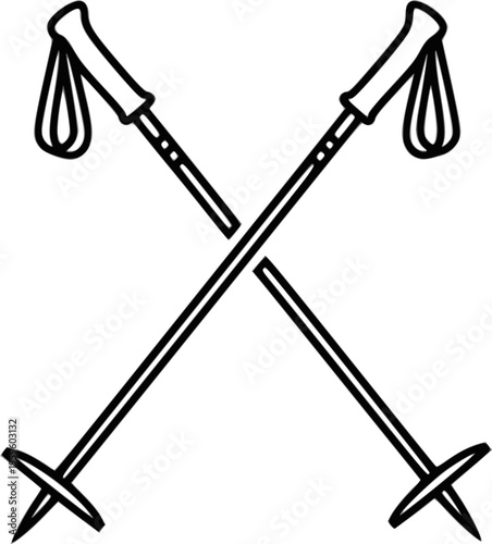 Minimalist line art of two ski poles highlighting outdoor adventure and simplicity
