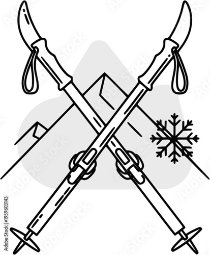 Minimalist line art of two ski poles highlighting outdoor adventure and simplicity

