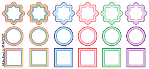 カラフルグラデーションのフレームセット（星形・円形・四角形）