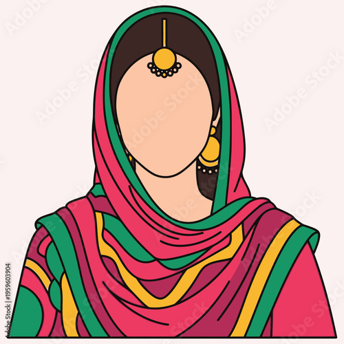 Punjabi sikh woman in traditional attire, faceless portrait, folk culture